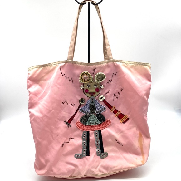 PRADA PINK NYLON ROBOT LADY EMBELLISHED SHOULDER TOTE HOBO CARRIER BAG MEDIUM - Picture 1 of 7